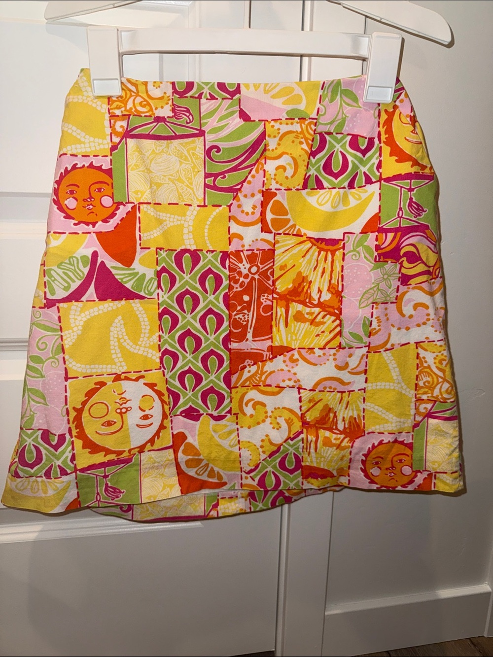 Lilly Pulitzer Patchwork Mini Skirt — Pink, Orange, Yellow & Green